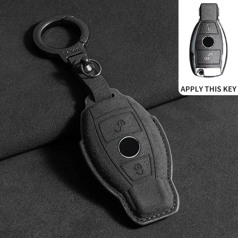 Suede Leather Smart Key Case Cover for Mercedes-Benz E-Class, C-Class 2018–2020