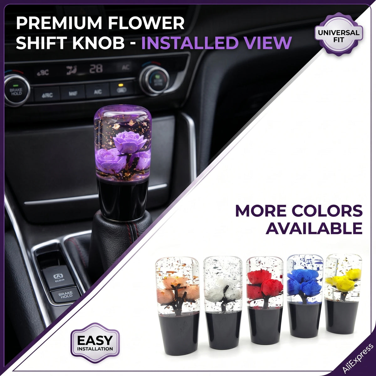 10CM JDM Rose Flower Glitter Gear Shift Knob Manual Shifter Pink