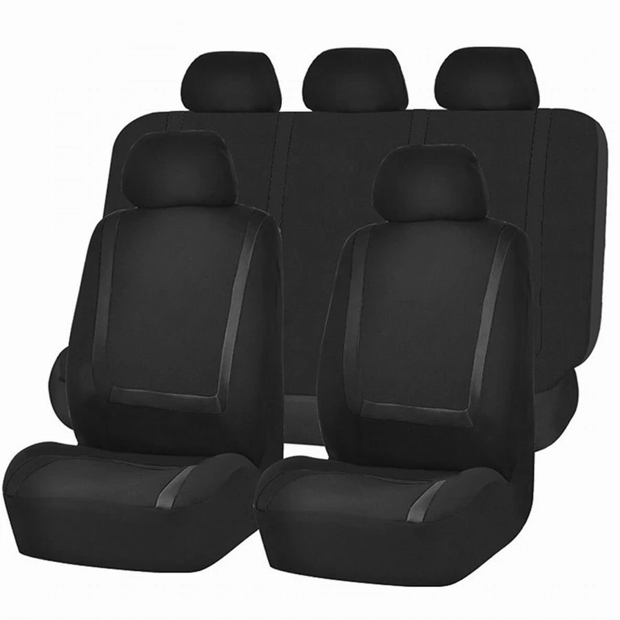 Universal Stripe Style Car Seat Covers Polyester Fabric & Leather 5-Seat Interior Set