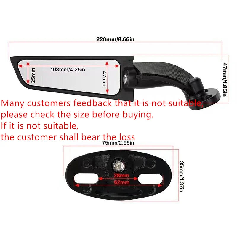 Motorcycle Wing Mirrors Adjustable Folding Rearview Side Mirrors BMW Honda Yamaha