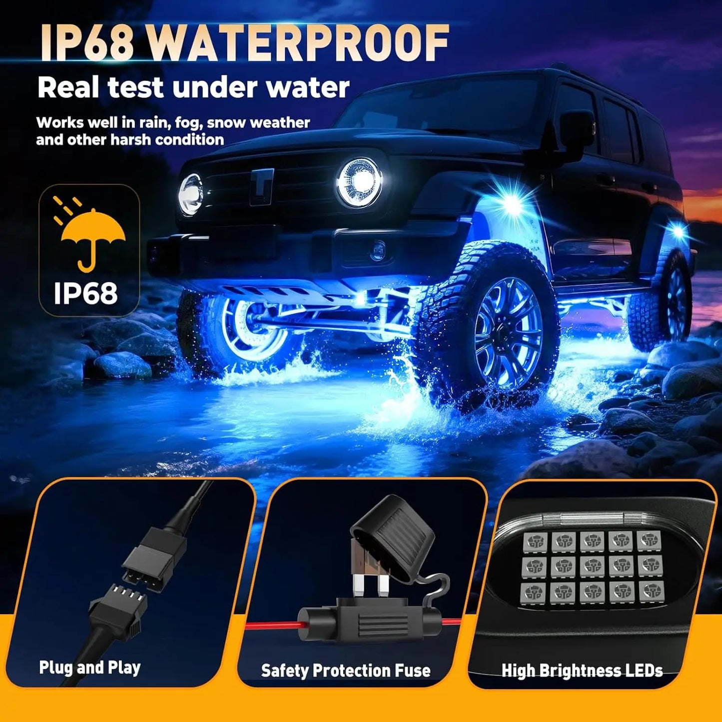 RGB LED Rock Lights 4-14 Pods APP Music Sync Underglow Chassis Lights