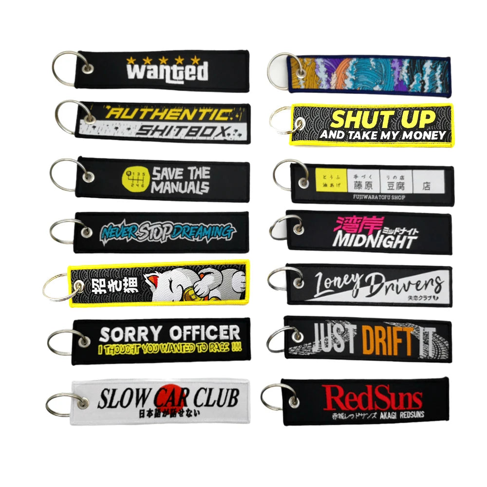 JDM Culture Embroidered Keychain Tag Pendant Car Motorcycle Key Ring Holder