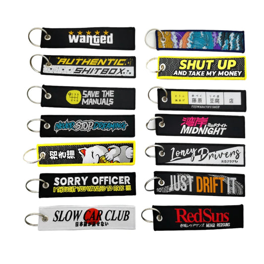 JDM Culture Embroidered Keychain Tag Pendant Car Motorcycle Key Ring Holder