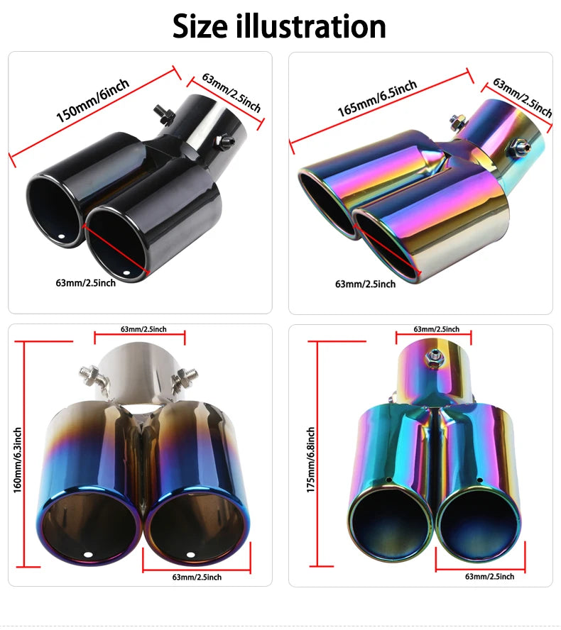 Universal Dual Slant Cut Stainless Steel Exhaust Tip 63mm Inlet 63 Outlet
