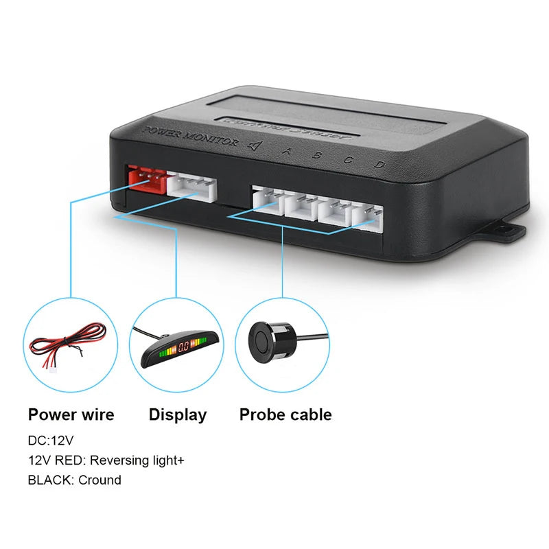 Car LED Parking Sensor Kit 4 Radar Sensors Digital Display Reverse Alarm System