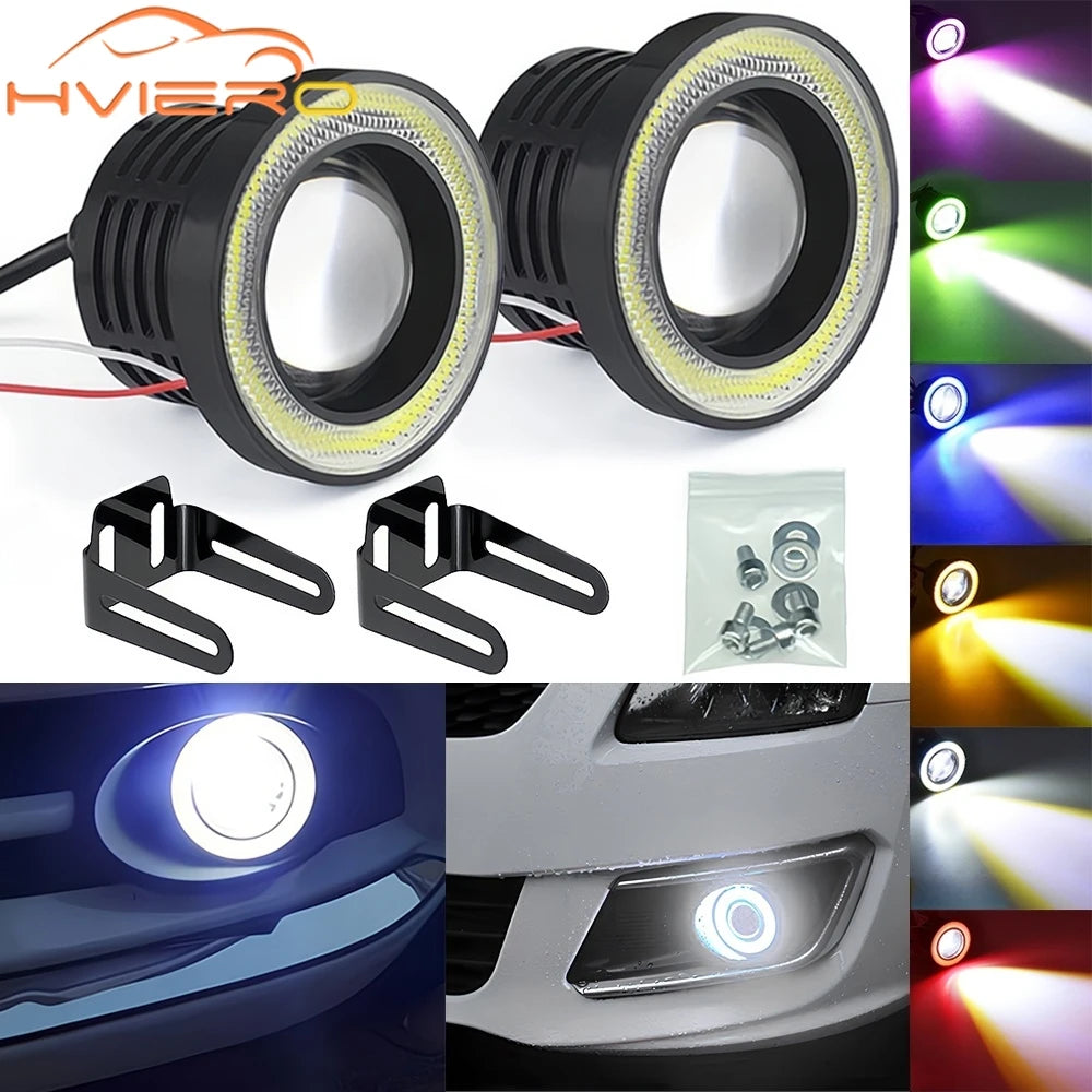 2Pcs 30W COB Angel Eye DRL Fog Lights 64/76/89mm Waterproof 12V Car Lamp