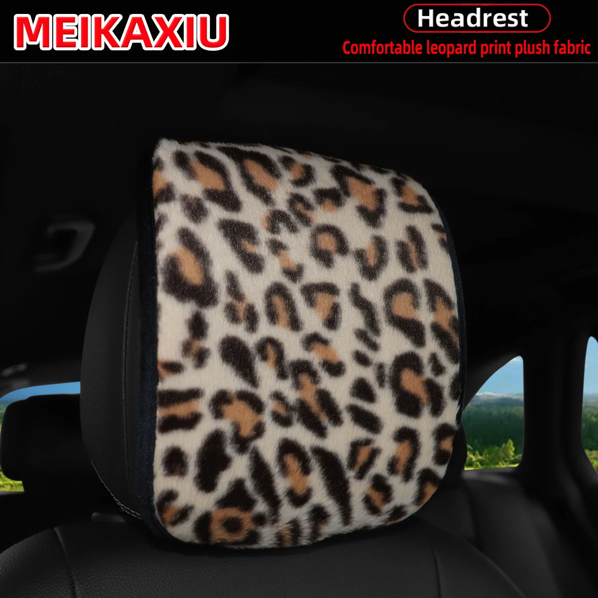 1PC/2PCSLeopard Print Faux Fur Car Headrest Cover Soft Plush Pillowcase