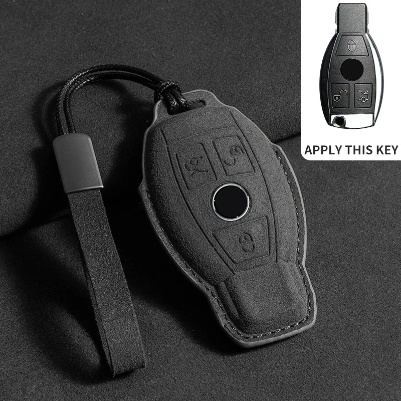 Suede Leather Smart Key Case Cover for Mercedes-Benz E-Class, C-Class 2018–2020