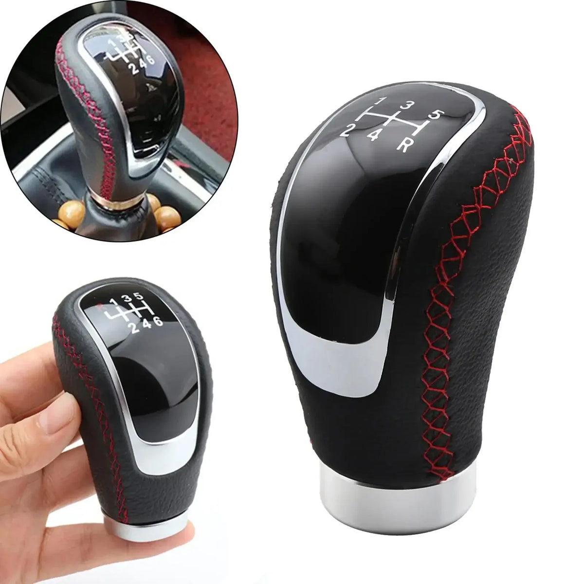 Universal 5 6 Speed Leather Manual Gear Shift Knob Car Shifter Lever Gear Head