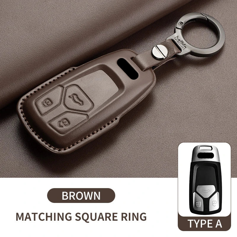 Leather Smart Key Case Cover with Keychain for Audi A4, A4L, A5, Q5 2016–2018