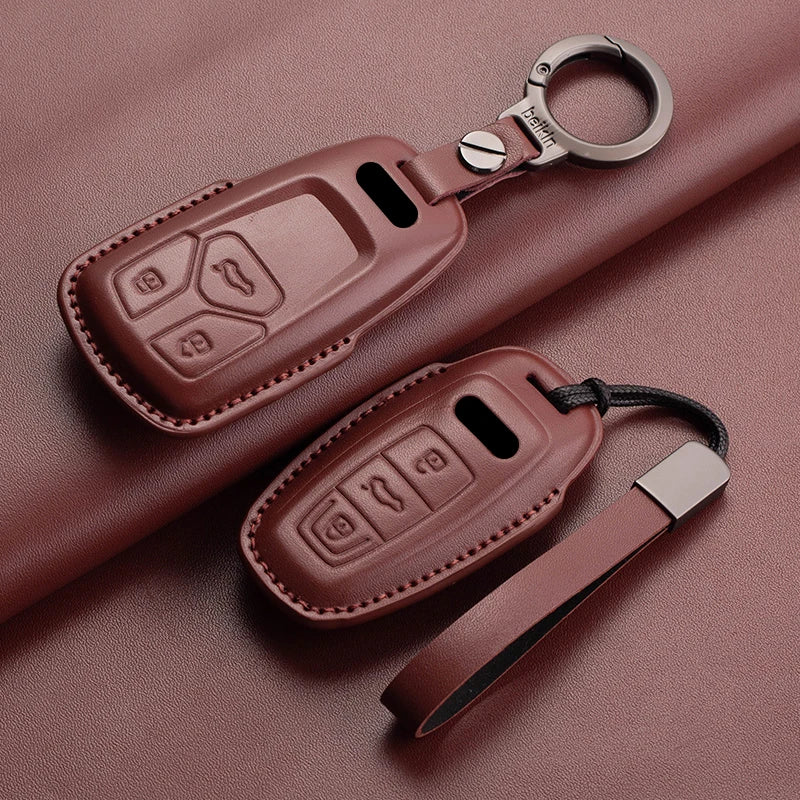 Leather Smart Key Case Cover with Keychain for Audi A4, A4L, A5, Q5 2016–2018