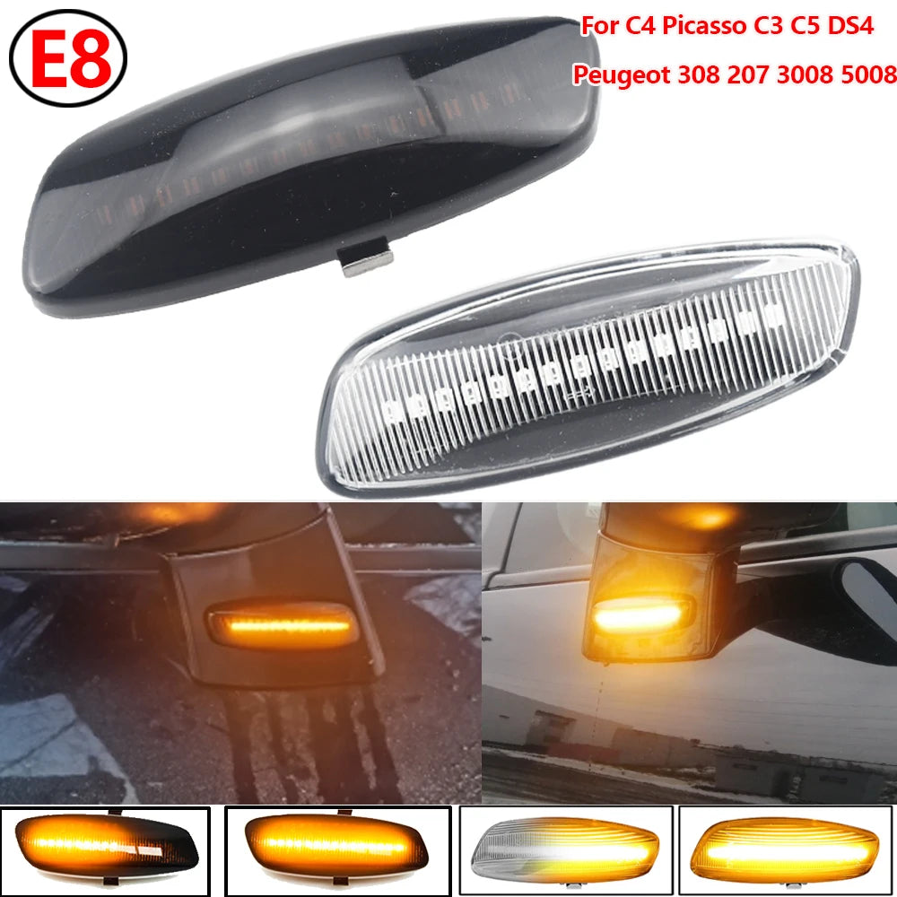 2Pcs LED Dynamic Side Marker Turn Signal Sequential Blinker Peugeot Citroen