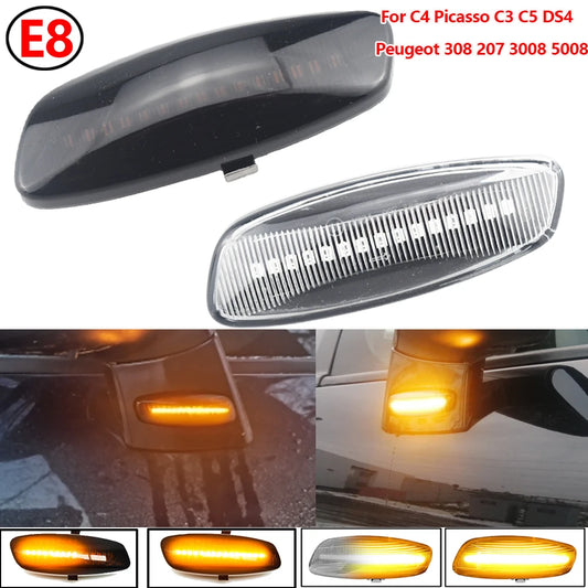 2Pcs LED Dynamic Side Marker Turn Signal Sequential Blinker Peugeot Citroen