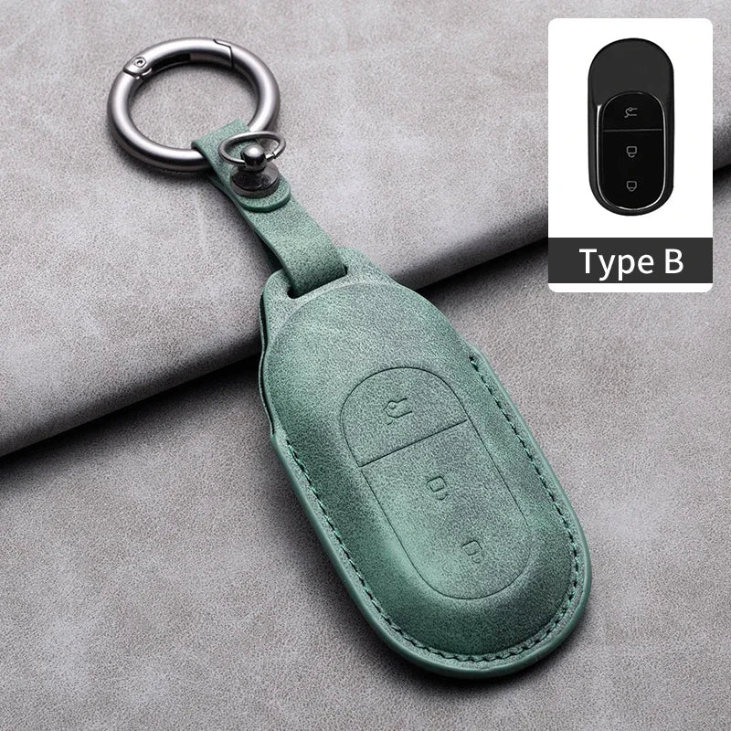 Leather Car Key Case with Keychain for Leapmotor T03, S01, C01 & C11 2023+