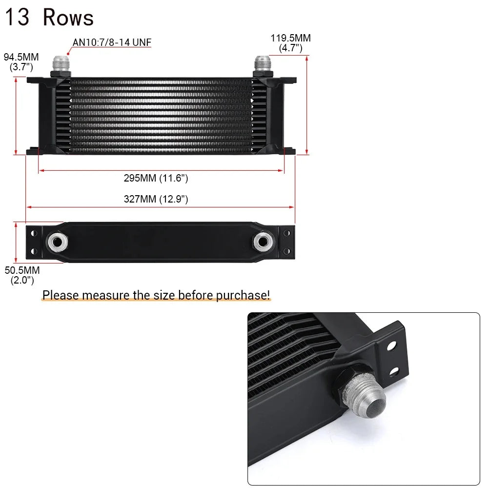 AN10 Aluminum Engine Oil Cooler 7-30 Row Universal Racing Radiator