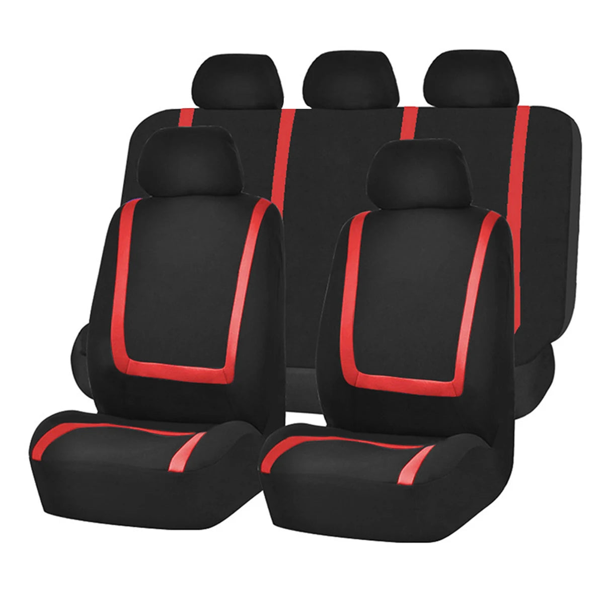 Universal Stripe Style Car Seat Covers Polyester Fabric & Leather 5-Seat Interior Set