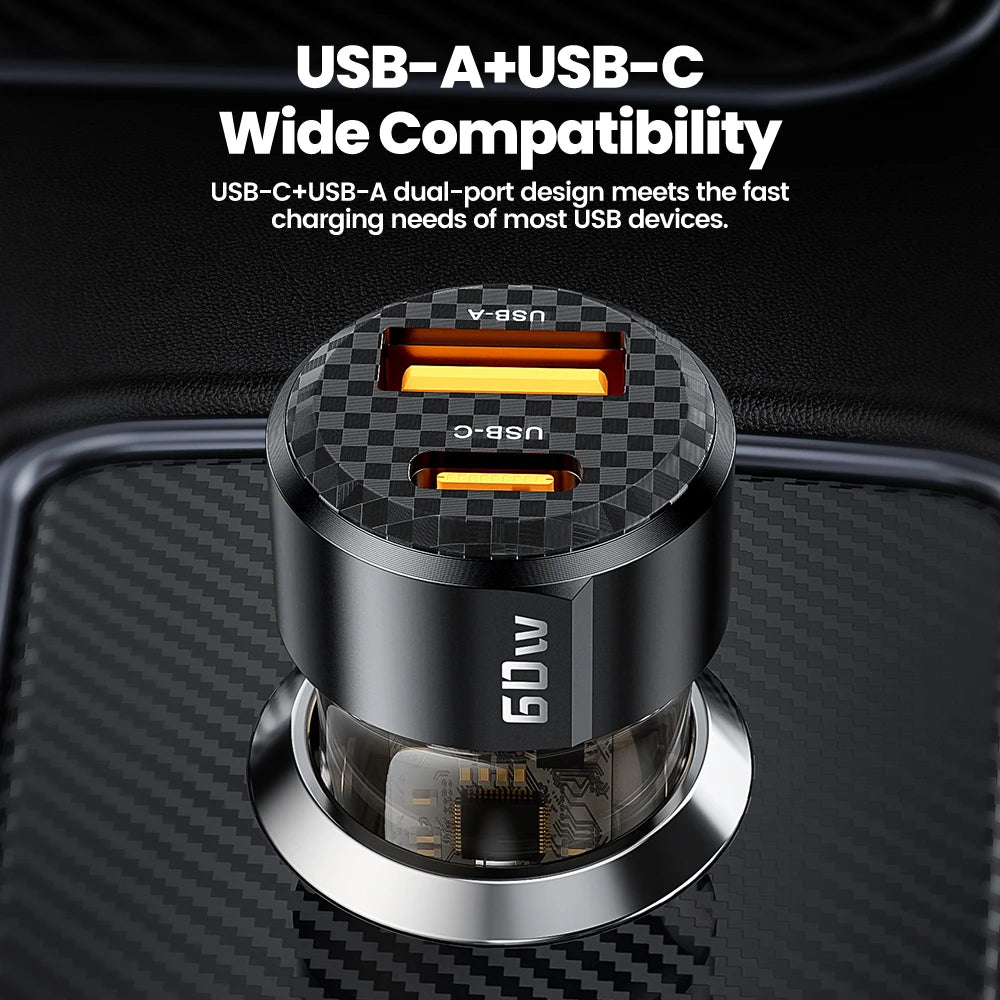Toocki 60W USB C Car Charger PD QC3.0 Fast Charging Adapter iPhone Android