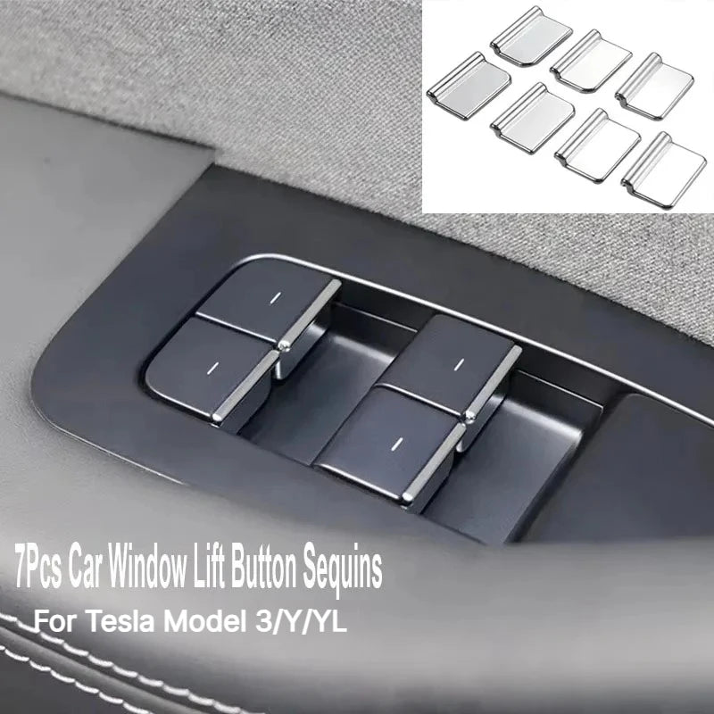 7Pcs Chrome Window Lift Button Covers for Tesla Model 3 Y Juniper ABS Trim