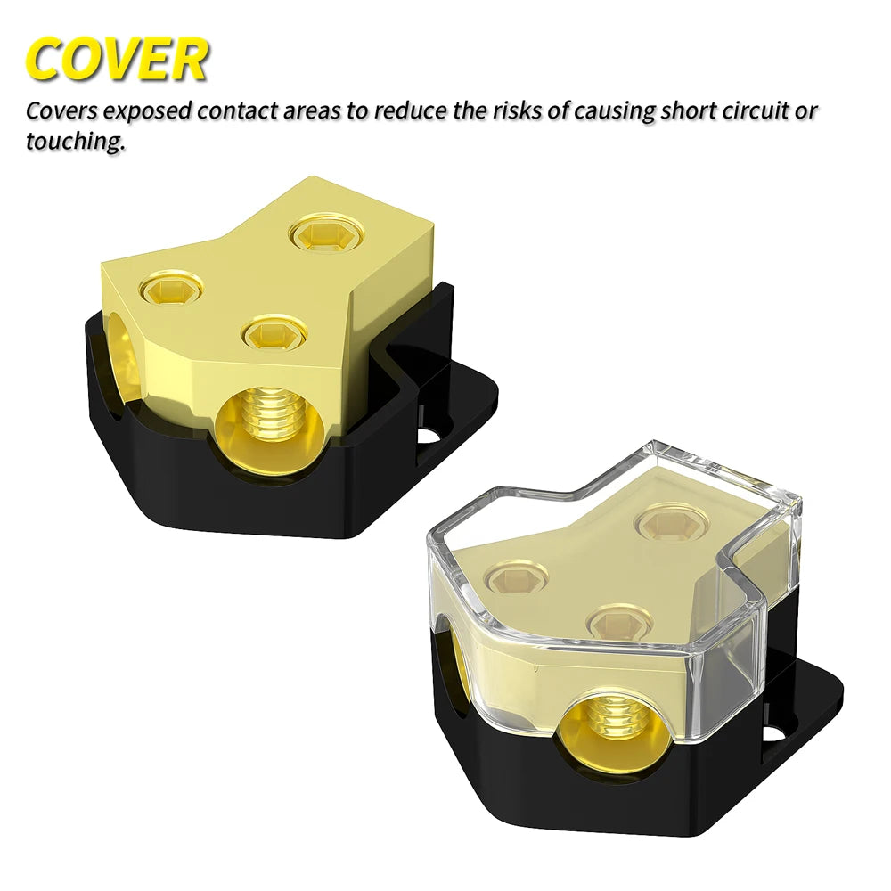 2 Way Power Distribution Block 0/2/4 AWG In 4/8/10 AWG Out Car Audio Amp