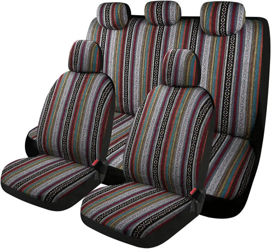 Universal Baja Saddle Blanket Car Seat Covers Multi-Color Woven Seat Protector Set
