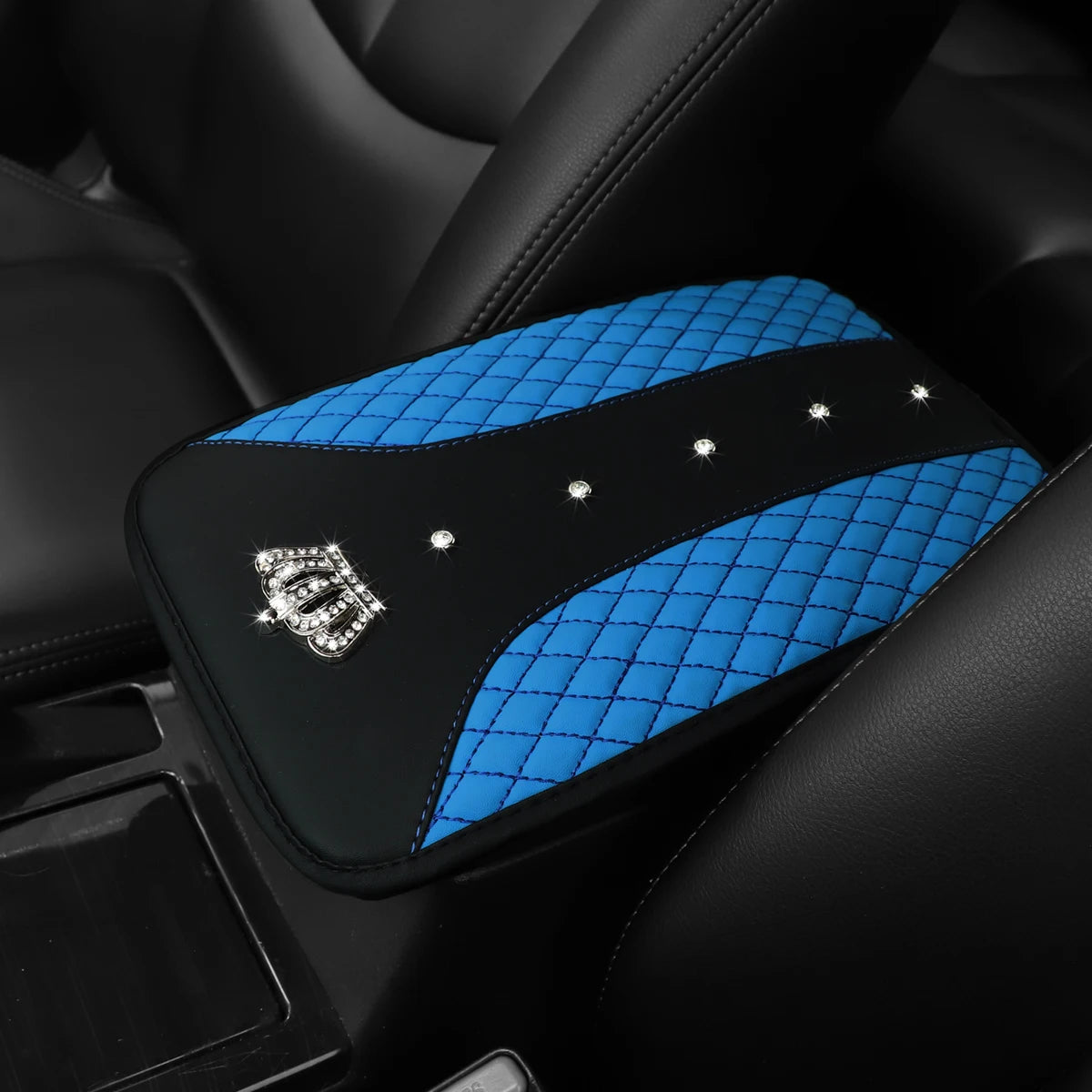 Bling Crown Plush Car Armrest Cushion Waterproof Faux Sheepskin Cover