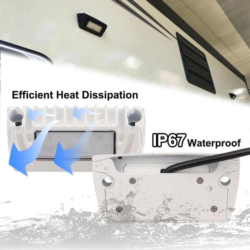 12V/24V LED RV Exterior Porch Light 6500K Waterproof Awning & Camping Work Light