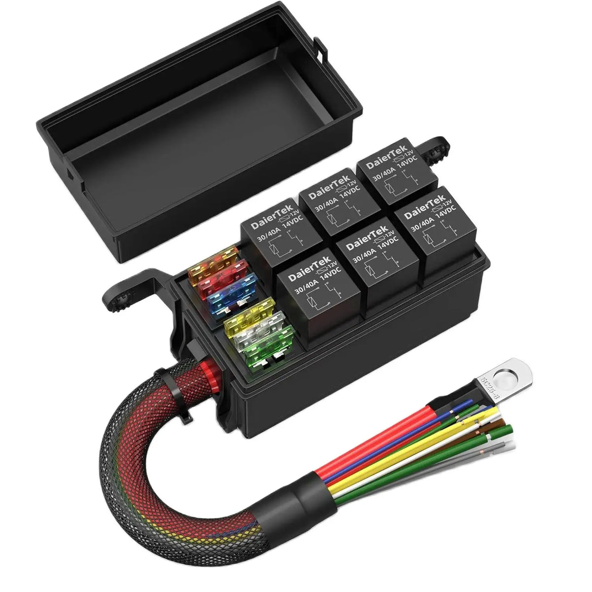 DaierTek 6 Way Relay Fuse Box 12V Waterproof Pre-Wired ATC ATO Car Marine