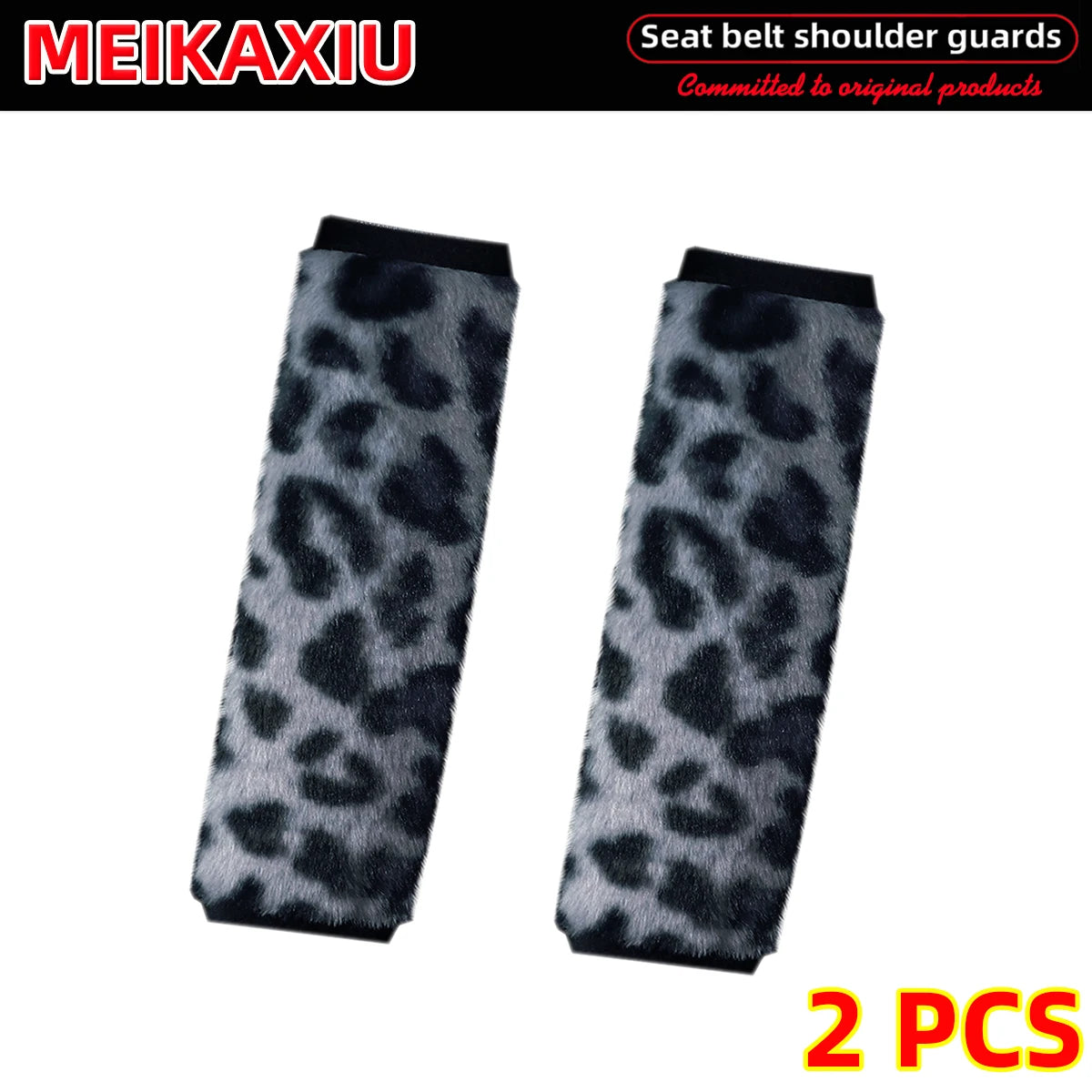 Leopard Print Plush Seat Belt Shoulder Pad Covers Soft Comfort Safety Belt Protectors