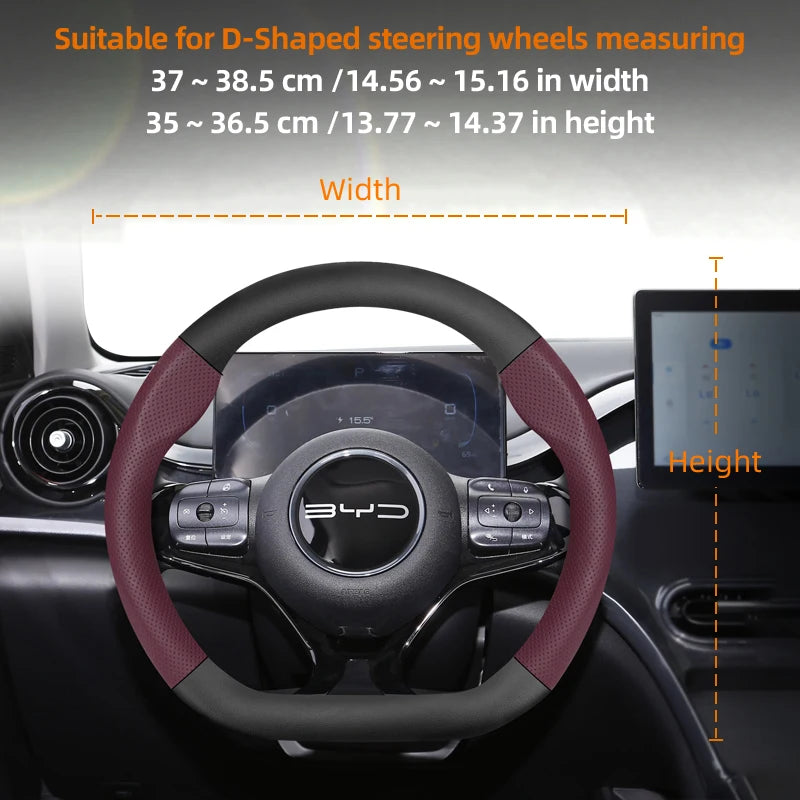 Leather Carbon Fiber Steering Wheel Cover for BYD Breathable Matte Universal Fit