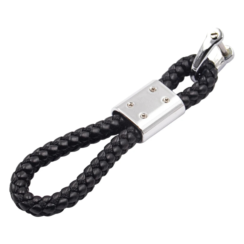Hand-Woven Leather Car Keychain with Horseshoe Buckle