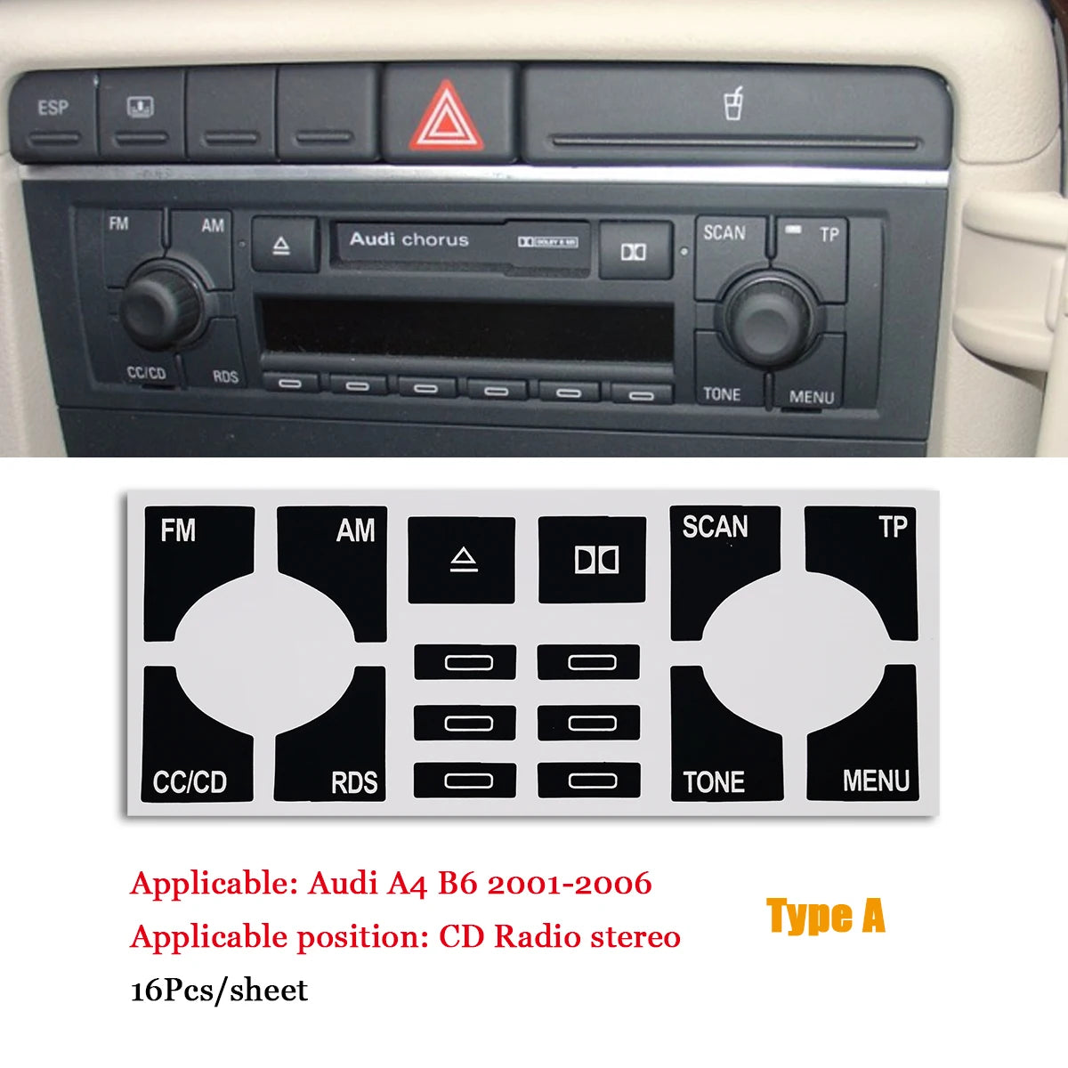 Button Repair Stickers Kit for Audi A4 B6 B7 (2000–2008)