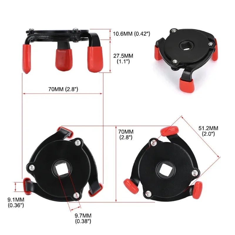 3 Jaw Oil Filter Wrench 60-95mm Adjustable 3/8in Drive Car Repair Tool