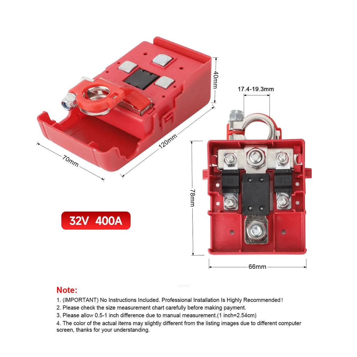 32V 400A Quick Release Fused Battery Terminal Clamp Distribution Connector