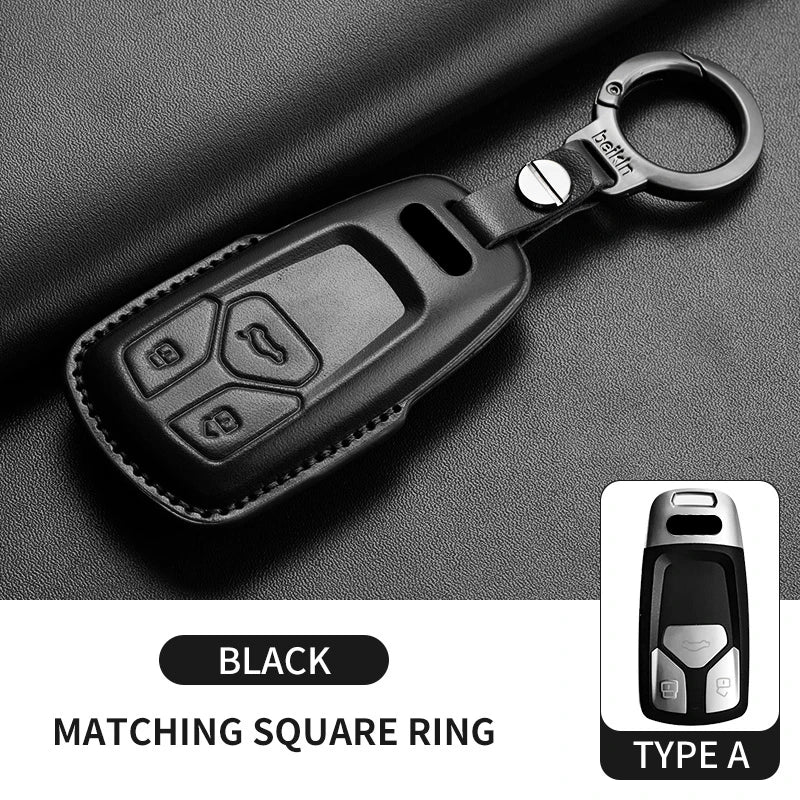 Leather Smart Key Case Cover with Keychain for Audi A4, A4L, A5, Q5 2016–2018