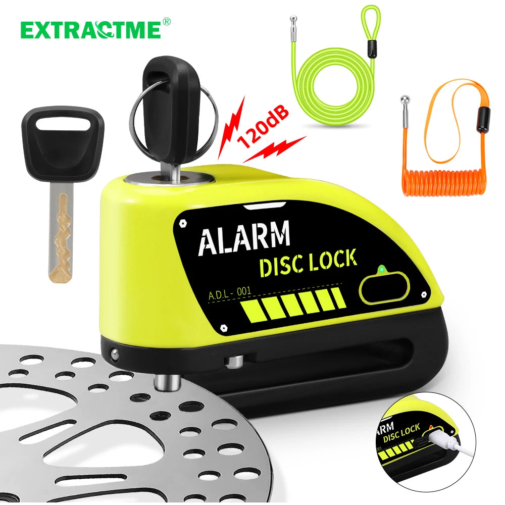 Motorcycle Alarm Disc Brake Lock 120dB Anti Theft Wheel Lock Scooter Bicycle