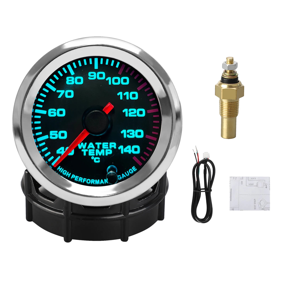 52mm 12V Water Temp Gauge 40-140°C 7 Color LED Pointer Stepper Motor Meter
