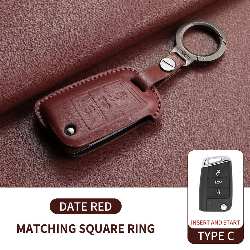 Leather Smart Key Case Cover for Volkswagen Polo, Golf 7 MK7, Tiguan Passat