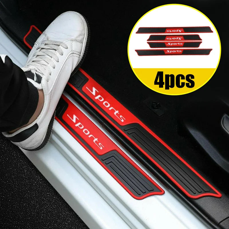 4PCS Universal Car Door Sill Protector Strips Black Rubber Anti-Scratch Trim