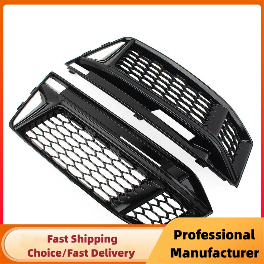 Gloss Black Honeycomb Front Fog Light Grille Set for Audi A4 B9 S-Line 2016–2018