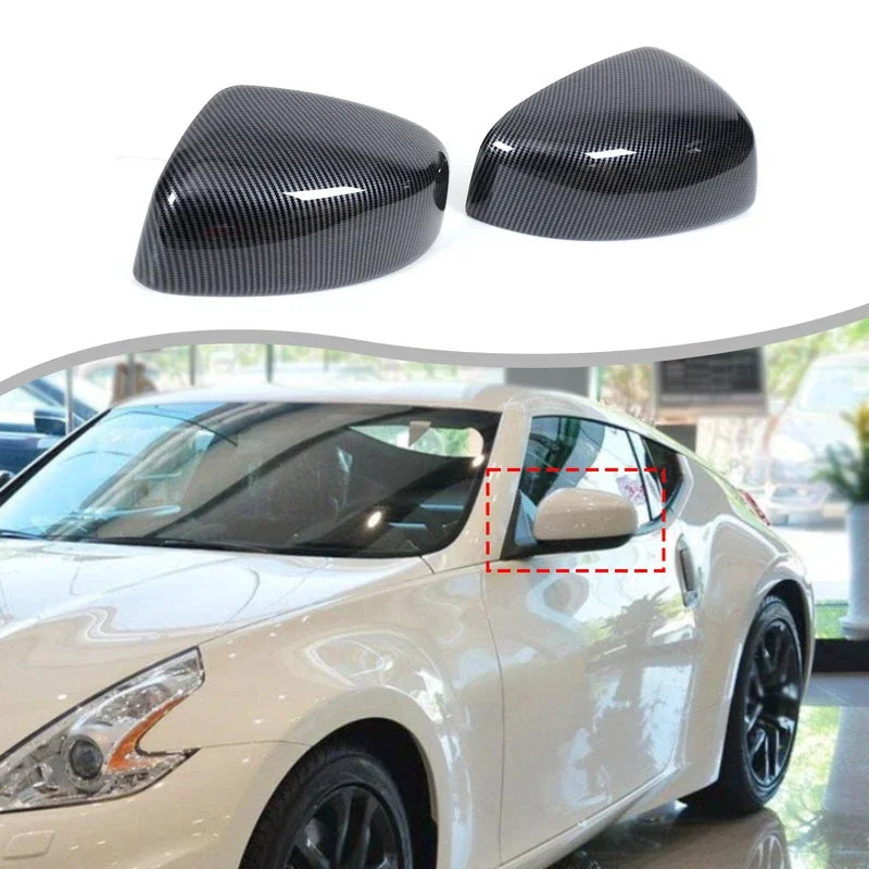 Side Mirror Cover Pair Carbon Fibre Print ABS for Nissan 370Z Z34 2009-2020