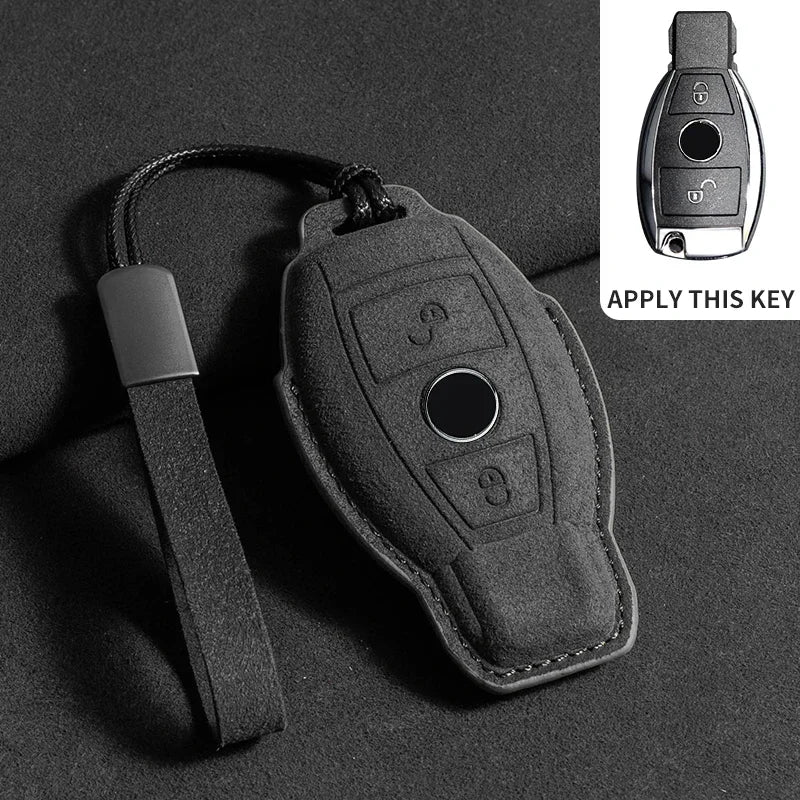 Suede Leather Smart Key Case Cover for Mercedes-Benz E-Class, C-Class 2018–2020