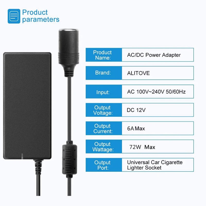 AC to DC 12V 6A Power Adapter Converter 110V 220V Cigarette Lighter Supply