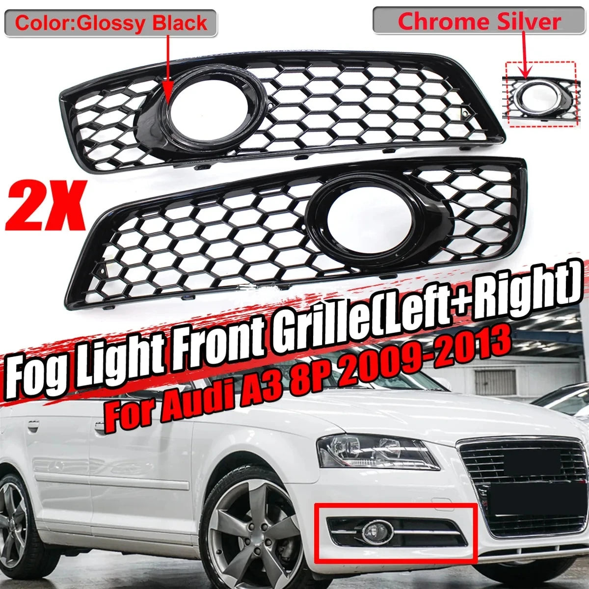 Honeycomb Fog Light Grille for Audi A3 8P 2009–2013