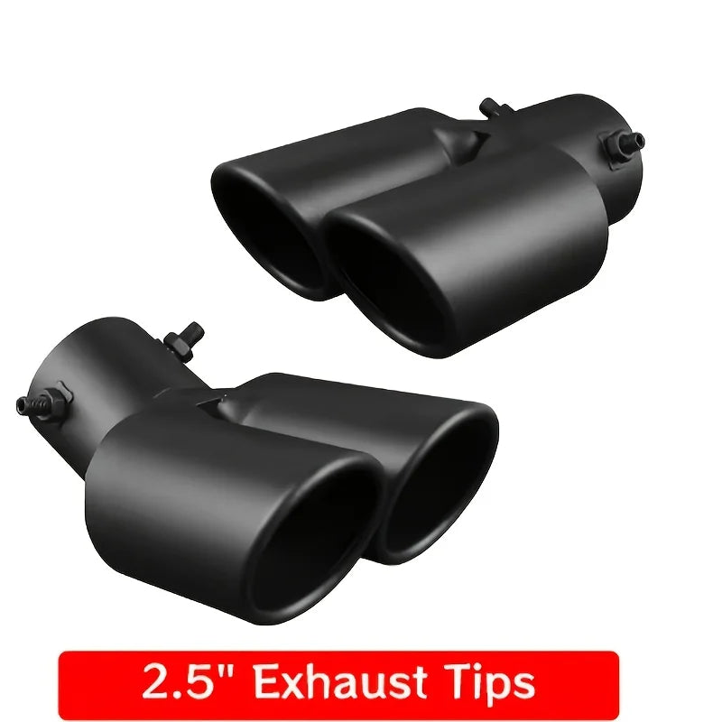 Black Stainless Steel Dual Outlet Slanted Exhaust Tip Universal Car Tailpipe