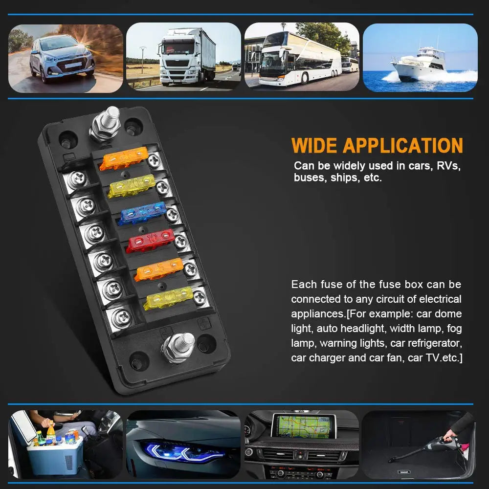 DaierTek 6 Way Fuse Block 12V 24V Blade Fuse Box with Negative Bus