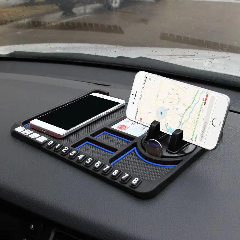 4-in-1 Car Phone Holder Parking Number Card Non-Slip Silicone Dashboard Mat