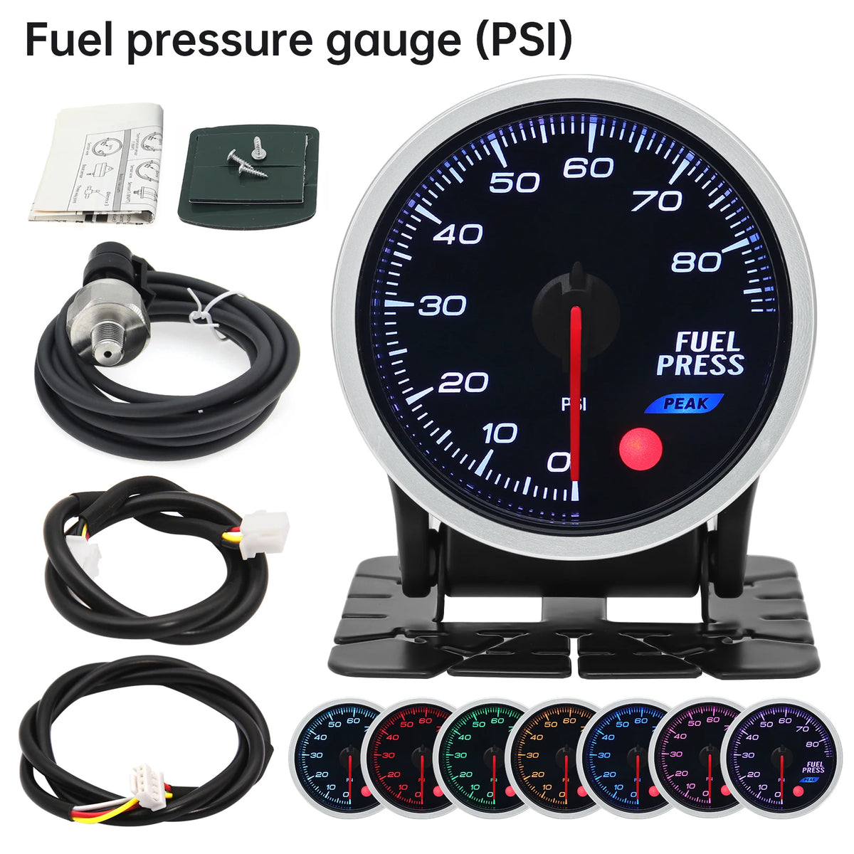 52mm 12V 8 Color Car Gauge Water Oil Temp Pressure EGT Boost Tachometer Meter