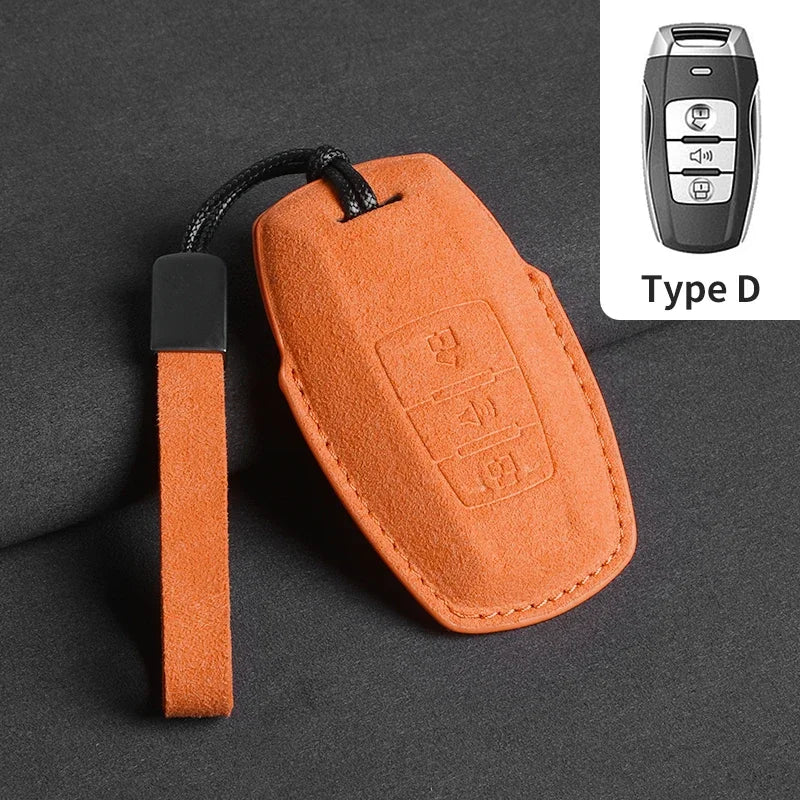 Suede Car Key Case Cover with Keychain for Great Wall Haval H6, Jolion