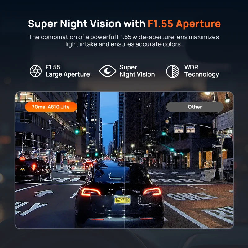 70mai A810 Lite 4K HDR Dash Cam with 1080P Rear Camera Wi-Fi 6 GPS Car DVR