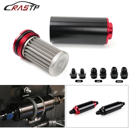 44MM/50MM Racing Inline Fuel Filter Aluminum 60 Micron & 100 Micron